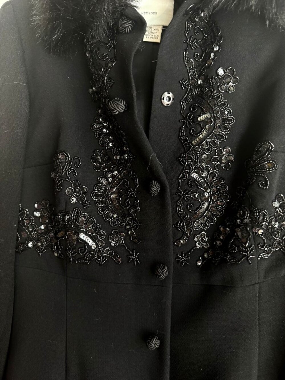 Tracy Reese Black Beaded Wool Penny Lane Coat 4 - Picture 5 of 10